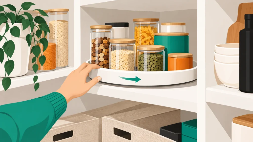 Organized corner pantry with space-saving storage solutions