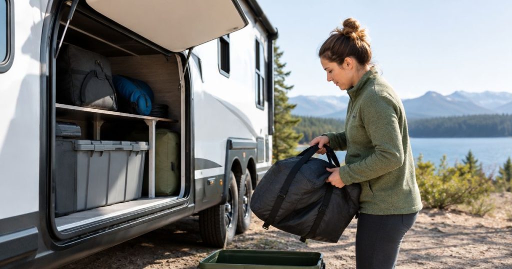 Can you store RV gear without exterior bins?